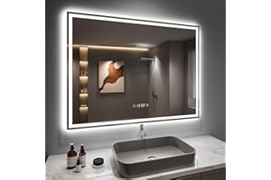 ‎DRIPEX Dripex Badspiegel mit Beleuchtung Led Spiegel mit Uhr und Steckdose, Dimmbar, 3 Lichtfarbe Einstellbare Badezimmerspiegel mit Beleuchtung, Beschlagfrei 60 x 80 cm
