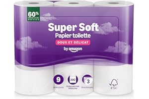 by Amazon Papier Toilette, 3 Épaisseurs Matelassé, Doux et Soyeux, 9 Rouleaux (1 Paquets de 9), 200 Feuilles par Rouleau, Certifié FSC