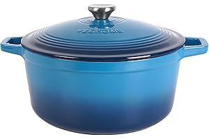 Cocotte Fonte Émaillée VeoHome 6L, Faitout Ultra Résistant,Marmite Compatible Induction/Gaz/Four, Cuisson Homogène, Saveurs Authentiques, Couvercle Relief (Bleu, Ronde 6 Litres (28 cm))
