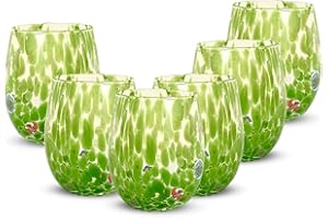 Gocce di Murano 6 vasos de agua elaborados según la tradición de los artesanos de Murano, vaso soplado y hecho a mano 300 ml – Vasos de agua de cristal arcoíris lluvia