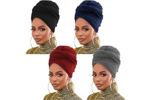 PESONLOOK Stretch Jersey Turban Head Wrap KnitHeadwraps Urban Hair Scarf Solid color Ultra Soft Extra LongBreathable Head Band Tie for Women(Black/Navy/Dark Gray/Burgundy)