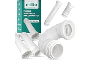 Millto Conexión de inodoro flexible reforzada de 90 – 380 mm, salida de tubo extensible, conector universal para lavabo, pieza de conexión, conexiones sanitarias, tubos de desagüe