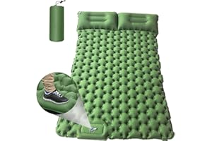 Aiuuee Matelas Camping Autogonflant 2 Personnes, Imperméable Matelas Gonflable Camping avec Pompe à Pied et Oreiller, Ultraléger Tapis de Couchage Autogonflant pour Camping Voyage Randonnée, Vert