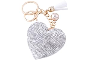 Soleebee Portachiavi in pelle cuore d'amore Bling Cristallo Portachiavi auto Fascino accessori per borse e Personalizzare Zaino con le nappe (Bianco)