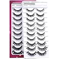 Fake Russian Strip Lashes D Curl 3D 10 Pairs Fluffy Wispy Natural False Eyelashes with Eyelash Glue Clear Adhesive Long Lasting Waterproof Multipack Eyelashes