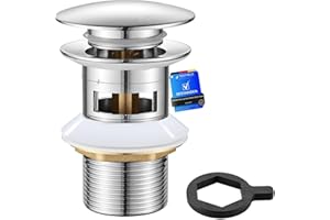 Ibergrif M20502 Cervello per Lavabo Scanalato Con Troppopieno, Tappo di Scarico Del Bagno A Scomparsa, Cromo, Argento, Grande Cap