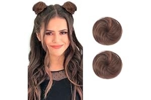 DSOAR 2PCS Mini Claw Fake Buns Straight Hair Bun Extensions Hair Donut Chignon Clip in Hair Scrunchies