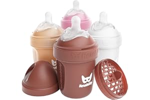 Herobility Double Anti-Colic Baby Bottles - 5 fl oz / 140 ml - Pack of 4 - Multicoloured - Sand, Woodchuck, Pink, White