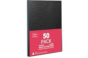 Binditek 50 Pack A4 Leather Grain Binding Covers, 250 GSM，Presentation Leather Textured Paper, Square Corners, Un-Punched