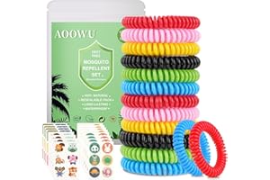 AOOWU 12 Pezzi Braccialetti Antizanzare, 72 Pezzi Cerotti Antizanzare Bambini, Antizanzara Bracciali, Senza DEET, Sicuro Non Tossiche, per Adulti e Bambini, per Attività All'aperto e Viaggi