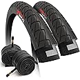 Fincci Set of Foldable 26 x 2.125 inch Slick Hybrid Bike Tyre 54-559 Tyres with Schrader Inner Tube for Cycle Road Mountain MTB Bicycle with 26x2.125 Tyres