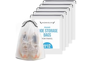 HOMIELYF 12 Pack Clear Shoe Bags for Travel – Waterproof Plastic Shoe Bags for Packing in Suitcase, Travel Shoe Storage Bags with Drawstring for Men, Women, Closet & Luggage Use