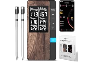 Termometro Carne, Apkezel Termometro BBQ con APP, IP67 Impermeabile Termometro Carne Con Doppie Sonde per Barbecue, Forno, Griglia, Cucina, Girarrosto
