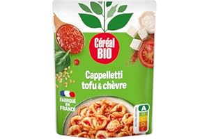 Céréal Bio Pâtes Bio, Chèvre, Tofu, Épinards, Sauce Tomate – Plat Cuisiné Bio Individuel, Micro-Ondable, Prêt à Réchauffer – 220g