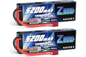 Zeee 2S Lipo Battery 5200mAh 7.4V 50C Hard case RC Battery with T Plug for 1/8 and 1/10 RC Vehicles Car RC Buggy Truggy RC Airplane UAV Drone FPV (2 Pack)