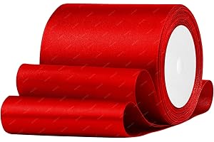 RIBONIES Nastro di raso Rosso, 100mm x 22 Metri Nastri in tessuto solido per confezioni regalo, bouquet di fiori, artigianato e decorazione di feste nuziali