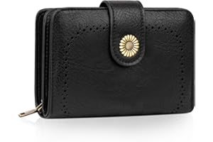 TEUEN Purses for Women Leather, Medium Wallet RFID Blocking Bifold Compact Womens Wallet with Wrist Strap and Zipper Coin Pocket Girls Purse with Multiple Card Slots, Gift Box