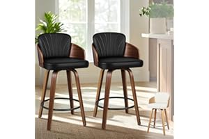 ALFORDSON Bar Stools Set of 2, 360° Swivel Bentwood Barstools with Cushion Backrest & Armrests, 66CM Counter Height PU Leather Kitchen Chair for Kitchen Island, Dining Room, Home Pub, Cafe, Black