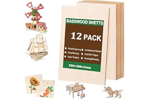 Farnirvana 12 Piezas Contrachapado 3mm, 300 x 200 mm, Tablones de Madera, Maderas Para Bricolaje Pirograbado Corte por Laser Modelado Regalos Decoraciones