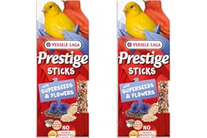 Versele-Laga Prestige Sticks Kanarien Supersaaten & Blüten | Doppelpack | 2 x 60 g | Snack für Kanarienvögel | Ohne synthetische Konservierungsmittel, Farbstoffe oder Aromen