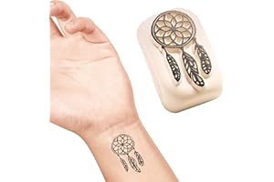LaDot Tatouage Temporaire pour Enfants et Adultes, Faux Tatouage Doux pour la Peau, Tampon de Tatouage Ephemere pour le Corps et le Bras, Résistant à l'Eau, Capteur de Rêves