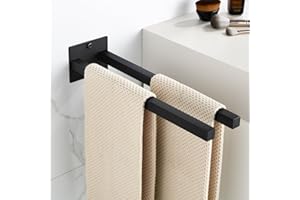 Feligio Handtuchhalter Schwarz Doppelt 37CM, Selbstklebende, Edelstahl Gebürstet Handtuchhalter Ohne Bohren Zweiarmig, Handtuchhalter Wand für Küchen und Badezimmer, Gästehandtuchhalter