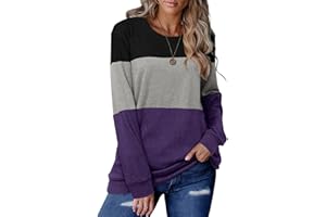 Magritta Women Long Sleeve Jumpers Crew Neck T Shirt Blouse Color Block Pullover Tops