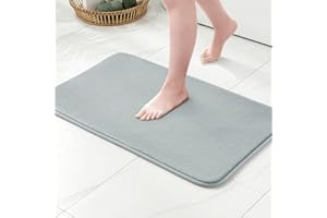MIULEE Tapis de Bain Antidérapant en Mousse à Mémoire – Ultra Doux, Absorbant, Séchage Rapide, Lavable en Machine, Tapis de Salle de Bain pour Douche, Baignoire, Cuisine – 60x90 cm， Gris Clair