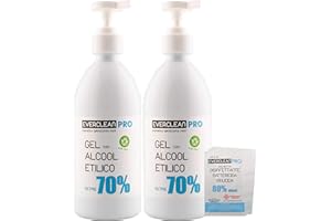 Gel igienizzante mani oltre il 70% di alcool + Aloe Vera ml 500 x 2 pz con dispenser + 10 salviette disinfettanti presidio medico chirurgico EVERCLEAN PRO