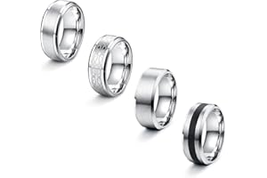 LOLIAS 4 pierścionki męskie ze stali nierdzewnej, srebrne matowe wykończenie, polerowane, otwieracze do butelek, pierścionki zaręczynowe, obietnica, vintage, dla mężczyzn i kobiet, rozmiar 54-70