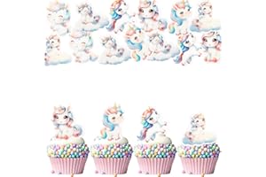 ENLACE Einhorn Muffin Deko, 48 Stück Esspapier Einhorn Tortendeko Mädchen, Essbare Tortendeko Geburtstag, Unicorn Cupcake Deko Mädchen, Unicorn Kuchendeko Essbar für Kindergeburtstag Babyparty
