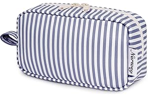 NARWEY Small Makeup Bag for Purse Travel Makeup Pouch Mini Cosmetic Bag Zipper Pouch for Women(Greyish Blue Stripe, Small)