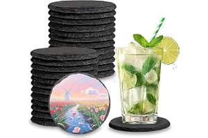 Exquilnova 24 styck skifferunderlägg för glas, 10x10 cm runda glasunderlägg, skiffer drycksunderlägg, lasergraverade blanka u