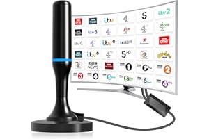 DTB TECH Digital Tv Aerial Indoor with Amplifier, Freeview Indoor Aerial for Smart Tv Ariels, Portable 4k HDTV Antenna for Local Channels with Magnetic Base - 120 Mile Range, 9.8FT Cable, Support All HDTVs