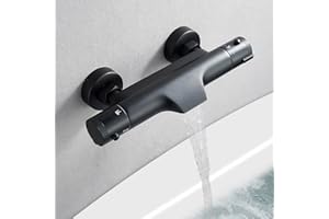 Duscharmatur Schwarz Thermostat KEOKBON Aufputz Duschthermostat mit 38 ° C Sicherheitssperre, Ventilkern Abnehmbar Thermostat Dusche Mischbatterie aus messing für Badewannenarmaturen