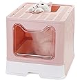 Vealind Top Entry Cat Litter Box Cats Litter Tray with Front Entry & Top Exit XXL Large Space Foldable Toilet Boxes with Trays, Lid and Litter Shovel (Peachpuff)