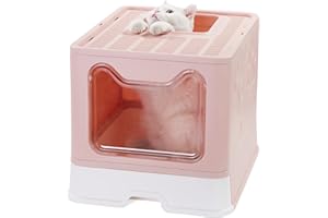 Vealind Lettiera per Gatti, 51 x 41 x 38 cm Grande Toilette per Gatti Chiusa con Design Pieghevole, Vassoio Estraibile e Paletta (Pesca)