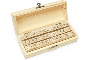 ‎TOPTIME Toptime Buchstaben Stempel, 42pcs Stempel Set - Großbuchstaben, Zahlen und Symbole, Holzstempel mit Aufbewahrungsbox, Alphabet Stempel für Crafting, Scrapbooking, Journaling, Kartenherstellung