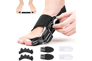 HEYPAPPY Bunion Corrector Big Toe Straightener, Upgrade Version with Adjustable Hallux Valgus Splint, 1 x Toe Separator Training Band, 4 x Silicone Toe Separators, 2 x Five-Hole Toe Separators for Day/Night