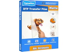 Yamation DTF Transfer Film: A4(210mm×297mm) 50 Sheets Premium Double-Sided Matte Finish PET Transfer Paper Direct to Film Transfer Paper Fort Shirts