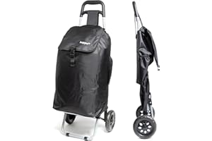 Hoppa 47L – TROLLEY CARRELLO PORTASPESA (da spesa, shopping, mercato) Pieghevole Leggero Resistente Antipioggia (Nero)