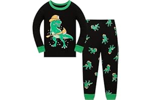 LANGUBABY Pijamas Niño Dinosaurio Algodon Ropa de Dormir Manga Larga Conjunto Pijamas Dos Piezas para Niños 1-12 Años
