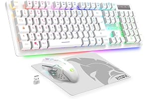 Empire Gaming Armor RF800 Pack Clavier Souris Gaming Rechargeable sans Fil AZERTY (Français-Layout) RGB avec Tapis de Souris -Clavier 2.4G -Souris 4800 DPI -PC Playstation Xbox One/Series Mac - Blanc