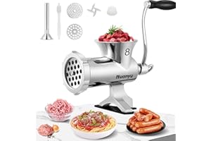 ‎HUANYU Huanyu Fleischwolf Manuell Hand Fleischwolf Edelstahl Fleischwolf Manuell mit Wurstfüller Edelstahl Spülmaschinenfest Manueller Fleischwolf Größe 8