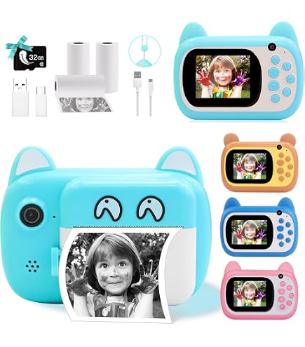 Appareil Photo Instantané Pour Enfants – 2,4″ HD 1080P, Impression Thermique Sans Encre, 32 Go, Zoom 6x, Jeux, MP3, Cadeau 6 Ans