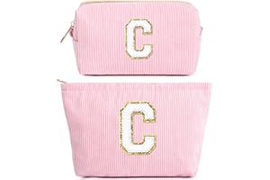 HAMATATA 2 Stück Kosmetiktasche Damen, Rosa Initialen Make Up Tasche, Cord-Kulturtasche Organizer, Mädchen Reise Gross Schminktasche, Weihnachten Geburtstagsgeschenk für Frauen Teenager Schwester Mädchen,C