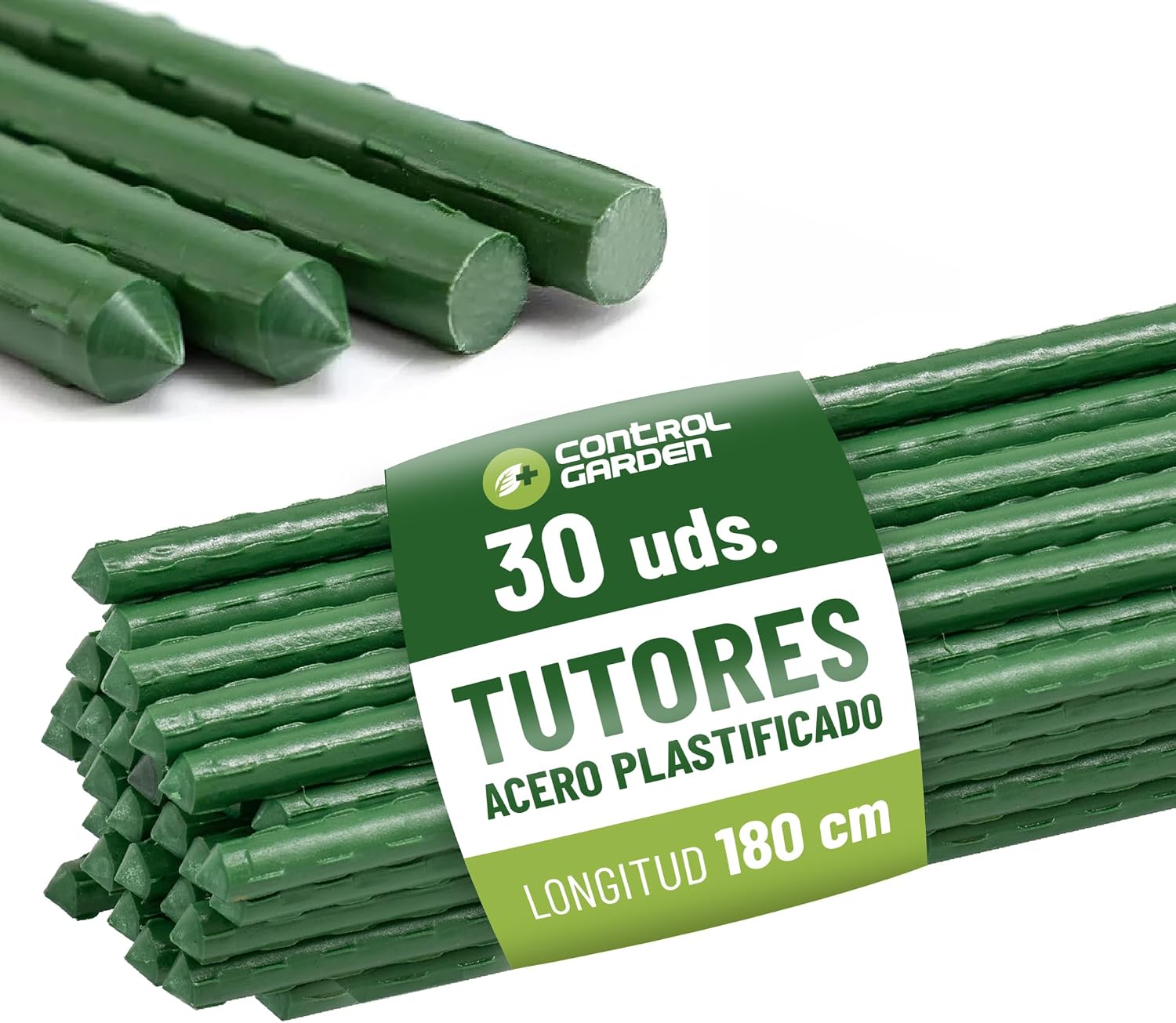CONTROL GARDEN Pack 30 Tutores de Acero Plastificado para Plantas Alto 180 cm Ø 10 mm | Varillas Crecimiento Plantas | Soporte Cultivos Apto Interior y Exterior