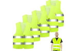 PEAKTOP 5PCS Gilet De SéCurité, Vert Fluorescent Gilet Haute Visibilité Unisexe, Gilet Réfléchissant à 360°, Gilets De SéCurité Avec Des Bandes Réfléchissantes Pour Nettoyants Conducteurs Travailleurs