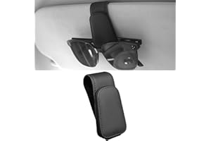Anwlki Porta occhiali da sole per visiera auto, supporto magnetico in pelle per occhiali, clip per occhiali (nero ordinario)