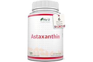 Astaxanthin 12mg - 180 High Strength Softgel Capsules - 6 Month Supply - Powerful Antioxidant Supplement - Astaxanthin from Haemotococcus Pluvialis Algae - Made in The UK - Nu U Nutrition